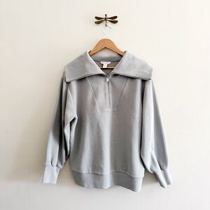 Athleta Ottoman Rib 1/4 Zip Grey Oversized Sweatshirt Womens Small